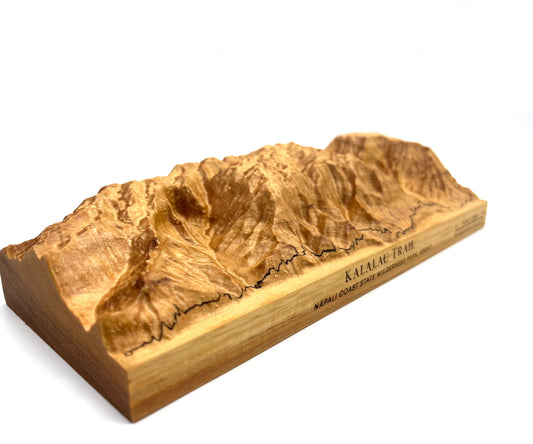 Kalalau Trail Route Sculpture | Handmade Wooden 3D Map