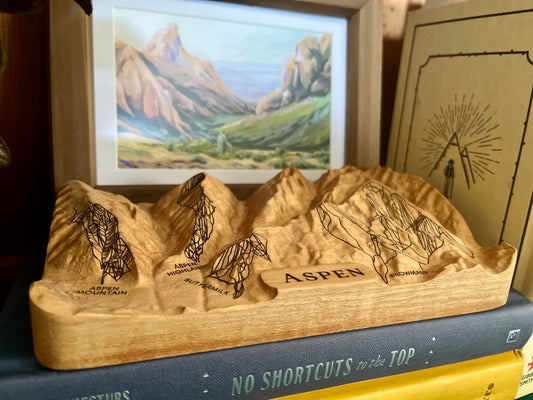 Aspen Ski Resorts 3D Wooden Map – Handcrafted Topography of Aspen Mountain, Highlands, Buttermilk, & Snowmass with Laser-Etched Ski Trails – Perfect Gift for Skiers & Snowboarders