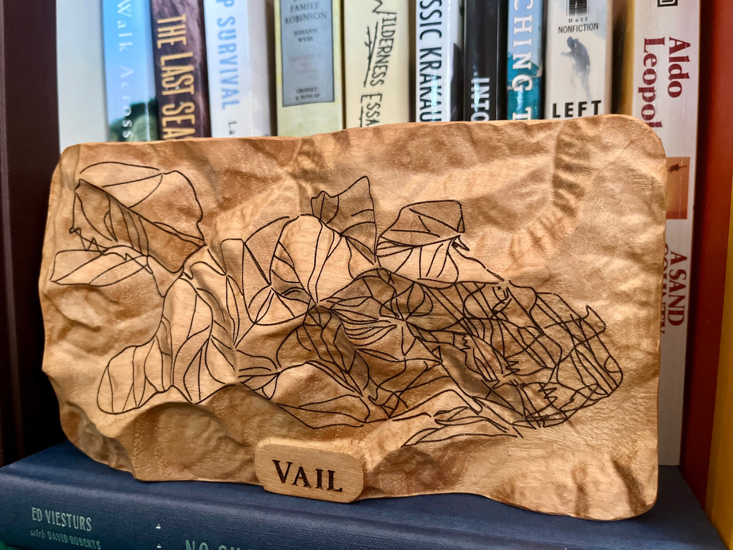 Vail Ski Resort 3D Wooden Map – Handcrafted Topography Model with Laser-Etched Ski Trails