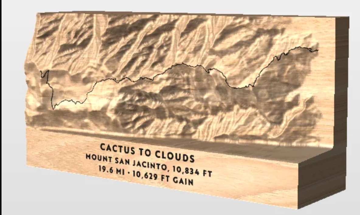 Mount San Jacinto Cactus to Clouds 3D Trail Map | Handmade Wooden Route Carving