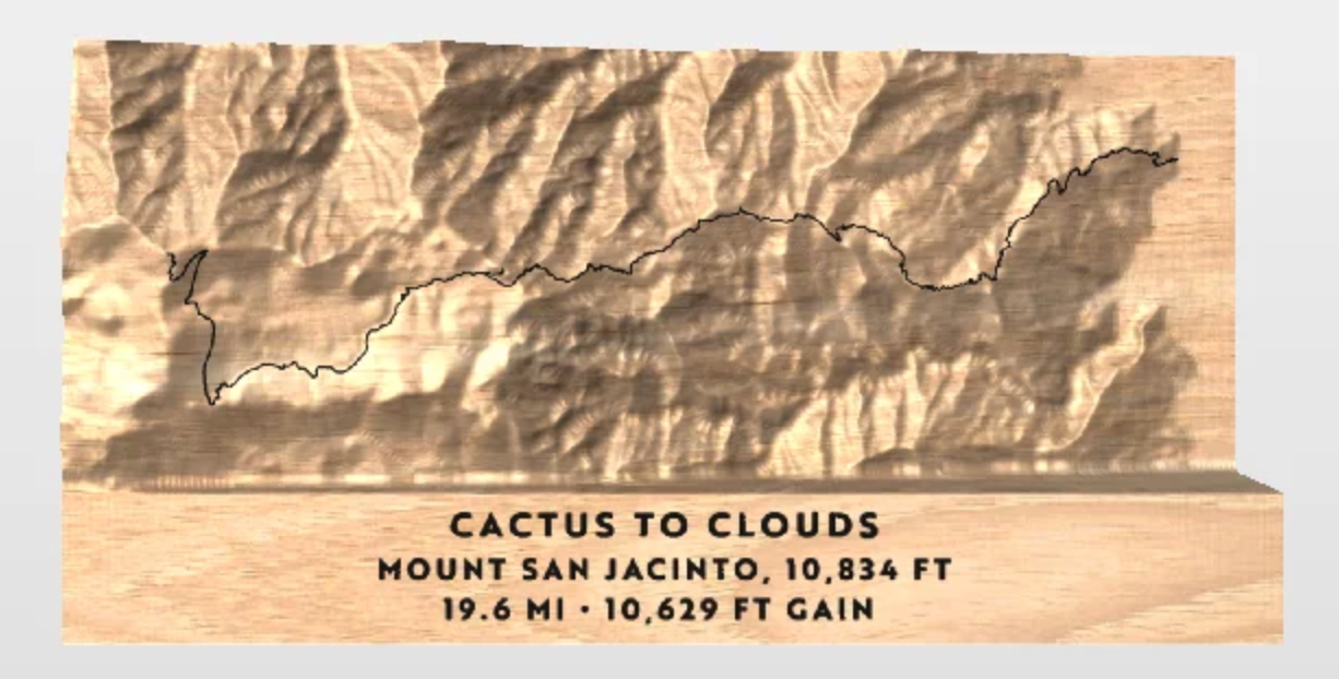 Mount San Jacinto Cactus to Clouds 3D Trail Map | Handmade Wooden Route Carving
