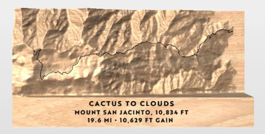 Mount San Jacinto Cactus to Clouds 3D Trail Map | Handmade Wooden Route Carving