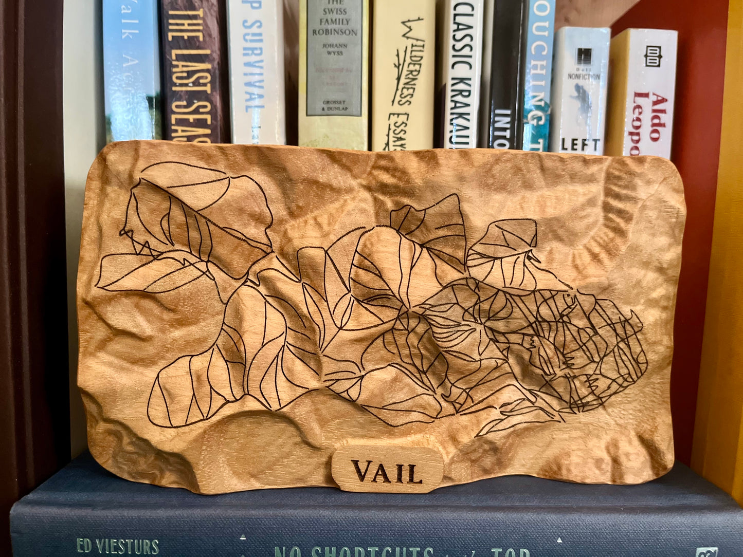Vail Ski Resort 3D Wooden Map – Handcrafted Topography Model with Laser-Etched Ski Trails